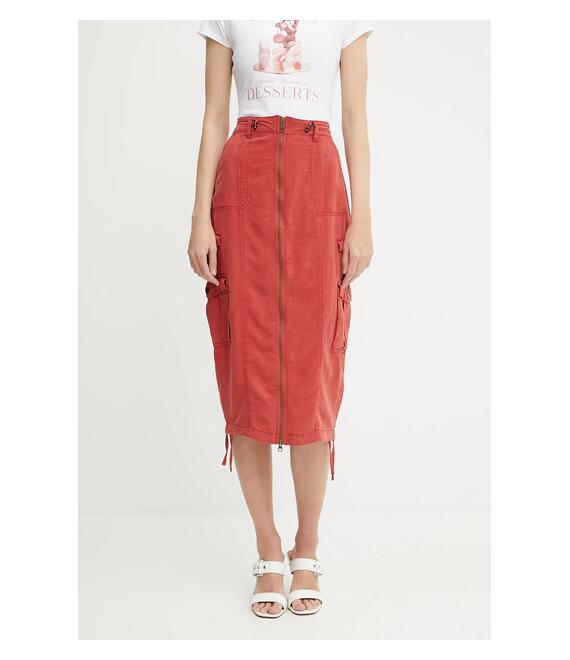 Φούστα από λινό μείγμα Guess CASEY χρώμα: κόκκινο, W5GD1H WG8N0