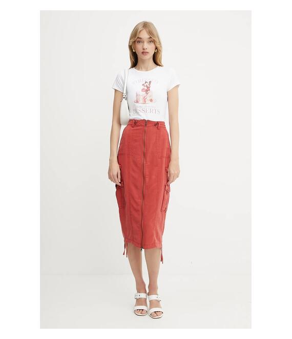 Φούστα από λινό μείγμα Guess CASEY χρώμα: κόκκινο, W5GD1H WG8N0