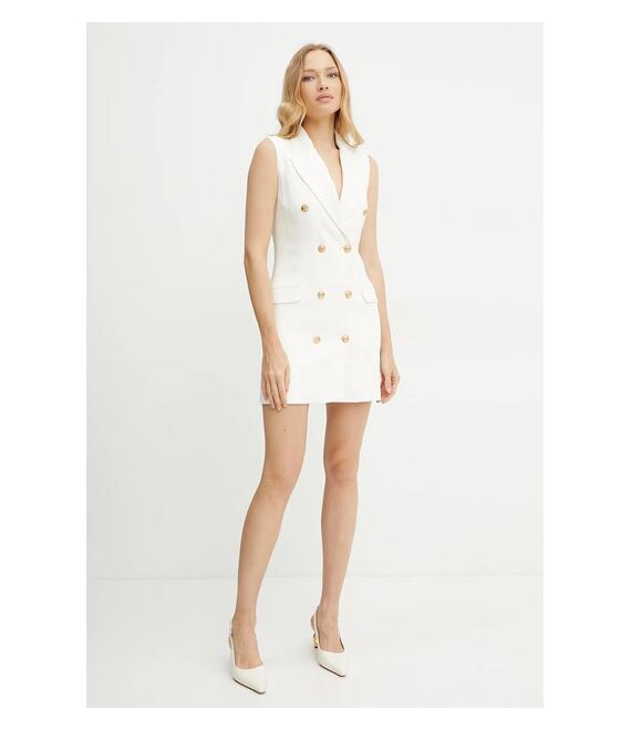 Λινό φόρεμα Elisabetta Franchi χρώμα: άσπρο, AB85352E2