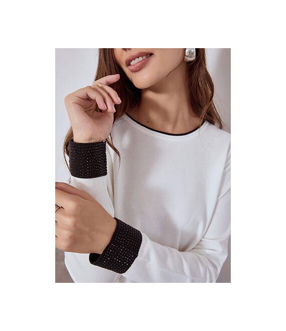 Πουλόβερ με strass στο μανίκι WT7616.4427+4