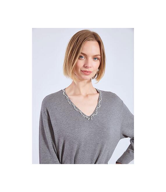 Φόρεμα πλεκτό μίντι με πέρλες WT7642.8627+2