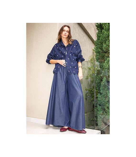 Παντελόνα oversized με denim όψη WT7830.1201+1
