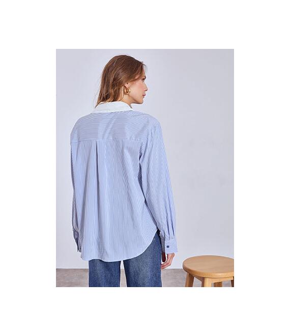 Πουκάμισο ριγέ με λεπτομέρειες δαντέλας WT9844.3980+1