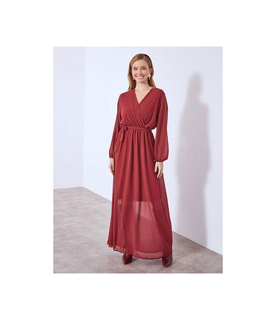 Φόρεμα κρουαζέ μάξι με ζώνη WT9875.8043+2