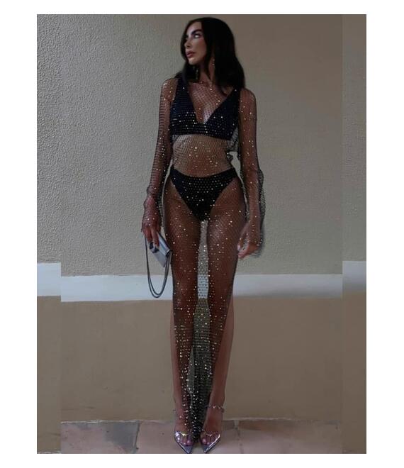 ΜΑΥΡΟ ΜΑΞΙ ΦΟΡΕΜΑ ΔΙΧΤΥ ΜΕ ΣΤΡΑΣ - COACHELLA