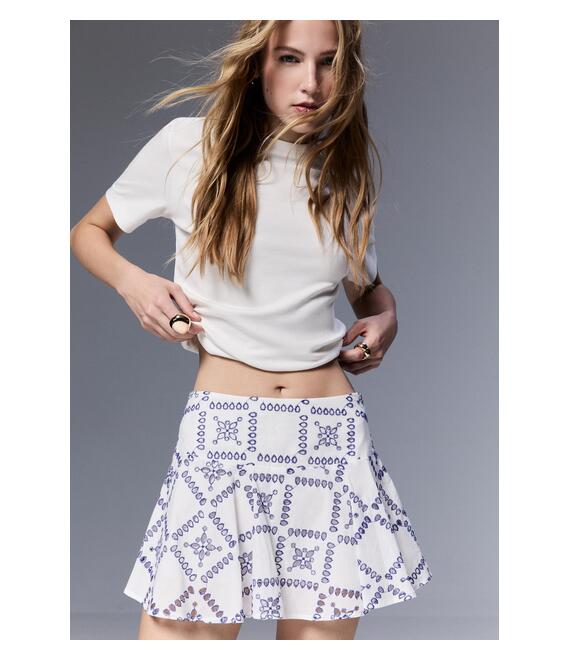 Stradivarius Ριχτή Φούστα-Παντελόνι Με Κεντήματα Μπλε S