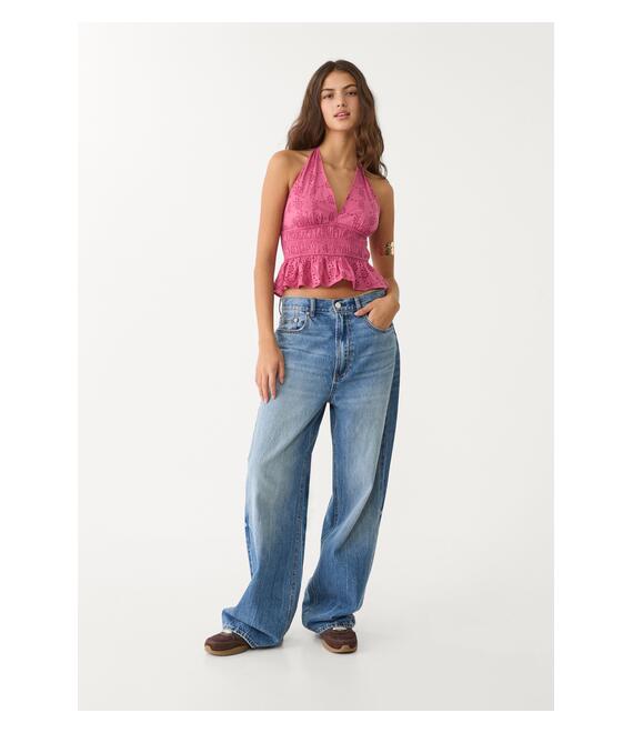 Stradivarius Κεντημένο Τοπ Με Λαιμόκοψη Halter Απαλό Ροζ S