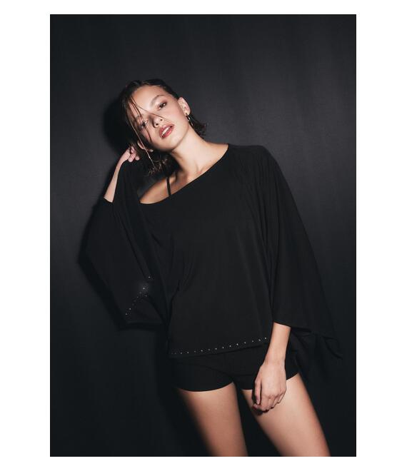 Stradivarius Κάπα Cupro Με Τρουκς Μαύρο Os