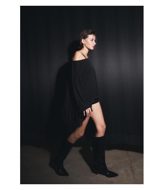 Stradivarius Κάπα Cupro Με Τρουκς Μαύρο Os