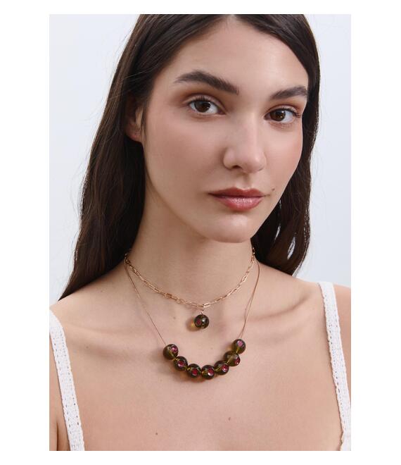 Stradivarius Σετ 2 Κολιέ Ελιές Λαδί Os