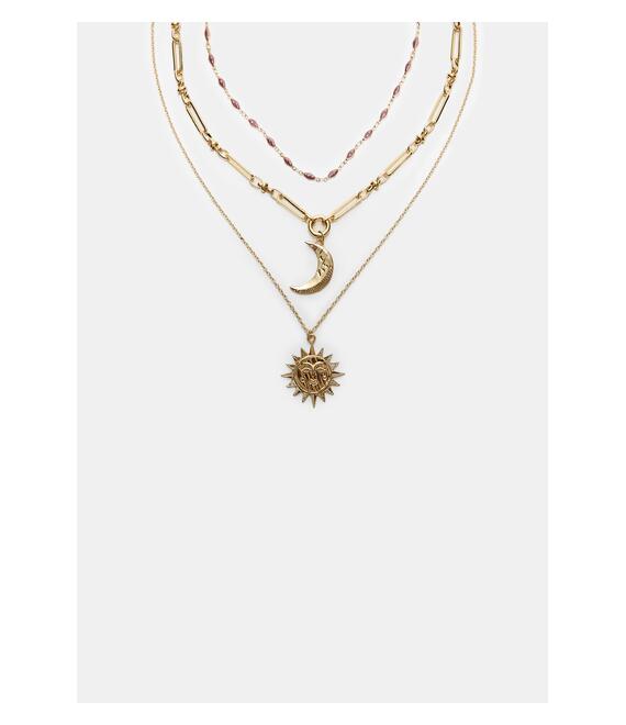 Stradivarius Σετ 3 Κολιέ Σελήνη Και Ήλιος Χρυσαφί Os