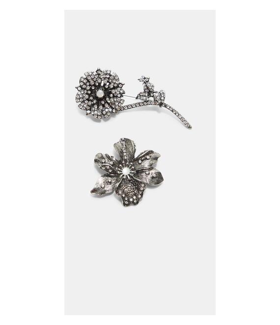 Stradivarius Σετ 2 Καρφίτσες Λουλούδια Με Λάμψη 0-202 Os