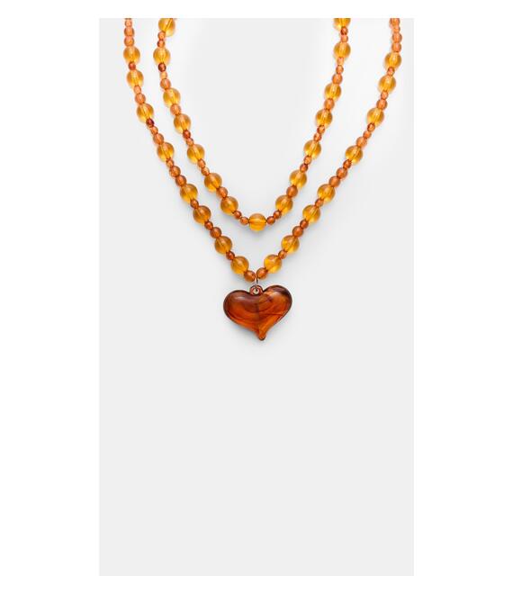 Stradivarius Σετ 2 Κολιέ Με Χάντρες Και Καρδιά Μουσταρδί Os