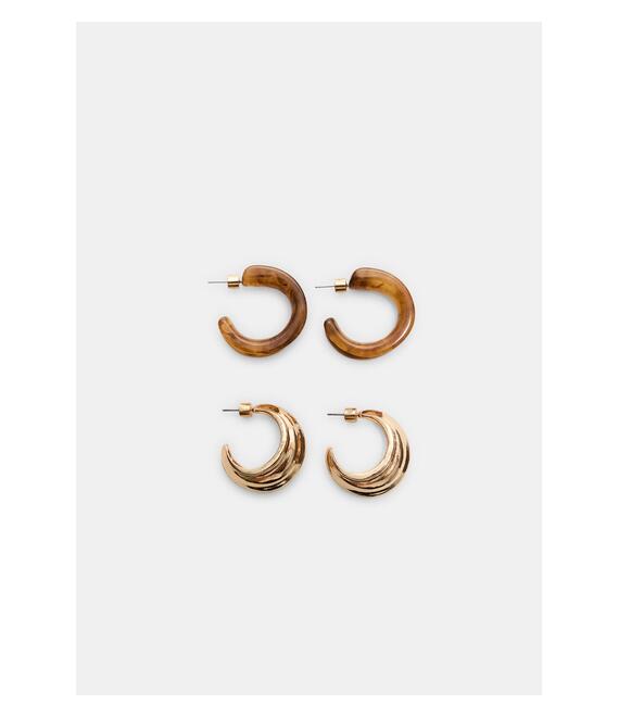 Stradivarius Σετ 2 Σκουλαρίκια Κρίκοι Συνδυασμένοι Κεραμιδί Os