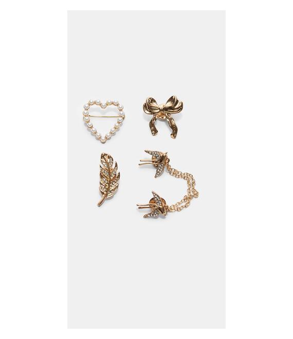 Stradivarius Σετ 4 Καρφίτσες Καρδιά Χρυσαφί Os