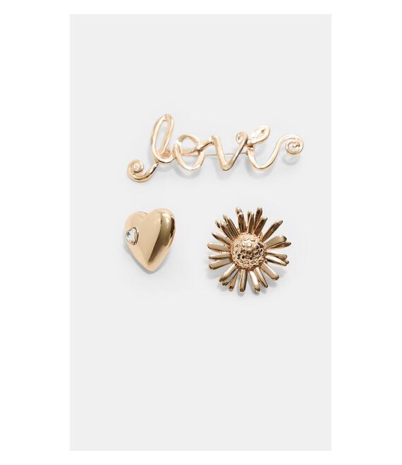 Stradivarius Σετ 3 Συνδυαστικών Καρφιτσών Αγάπη Χρυσαφί Os