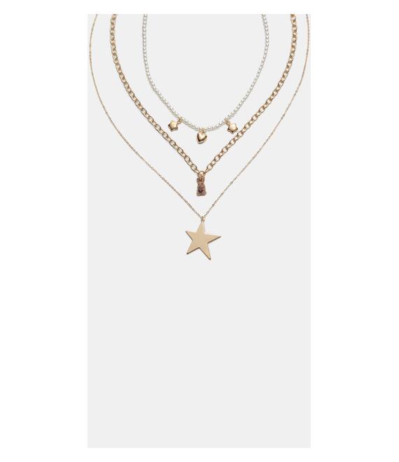 Stradivarius Σετ 3 Κολιέ Κουνελάκι Και Αστέρι Χρυσαφί Os