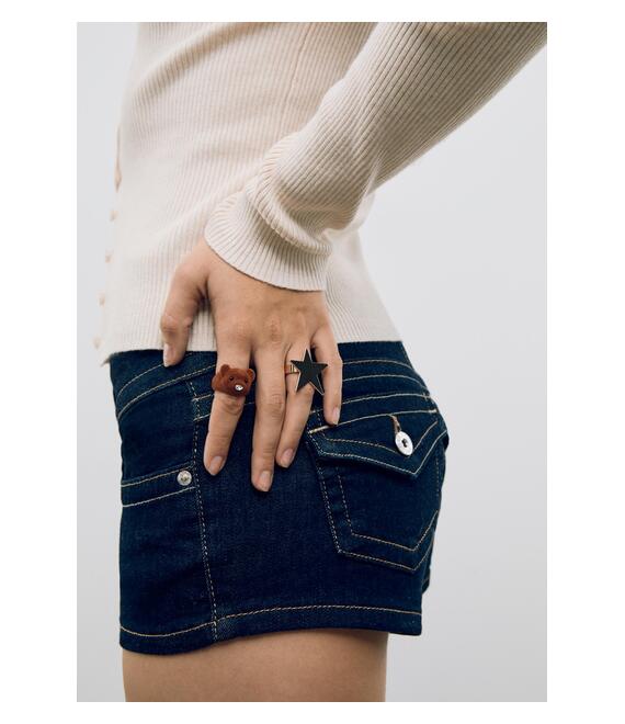 Stradivarius Σετ 2 Δαχτυλίδια Αρκούδος Και Αστέρι Καφέ Os