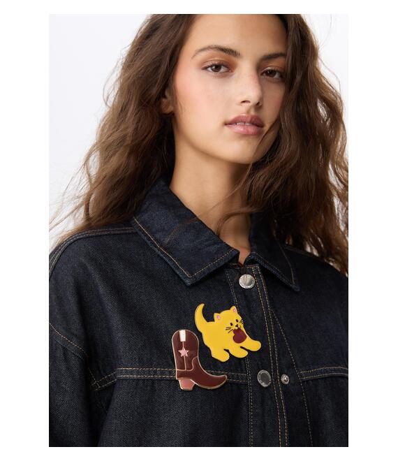 Stradivarius Σετ 2 Καρφίτσες Western Και Γατάκι Χρυσαφί Os