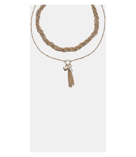 Stradivarius Σετ 2 Κολιέ Αλυσίδες Με Charms Χρυσαφί Os