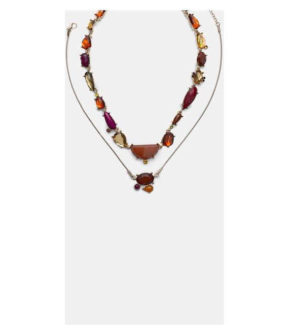 Stradivarius Σετ 2 Κολιέ Με Πολλαπλά Κοσμήματα Χρυσαφί Os