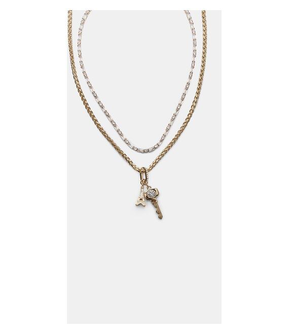 Stradivarius Σετ 2 Κολιέ Με Λάμψεις Και Πολλά Τσαρμ Χρυσαφί Os