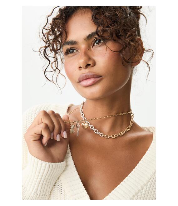 Stradivarius Σετ 2 Κολιέ Mix Charm Χρυσαφί Os