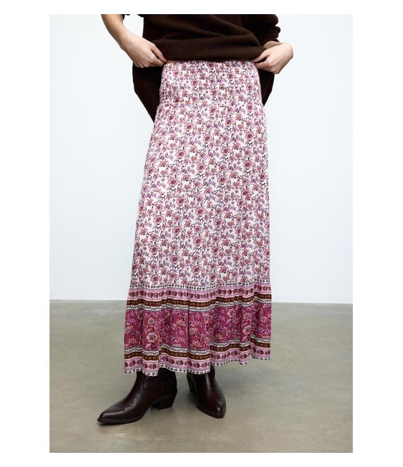 Stradivarius Μακριά Εμπριμέ Φούστα Απαλό Ροζ Xl