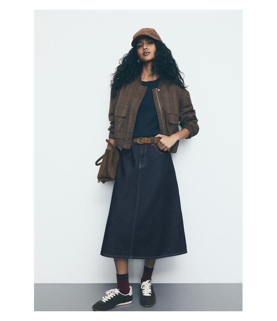 Stradivarius Μίντι Τζιν Φούστα Με Ζώνη Σκούρο Μπλε S