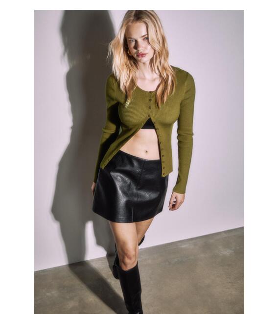 Stradivarius Μίνι Φούστα-Παντελόνι Με Όψη Δέρματος Μαύρο L