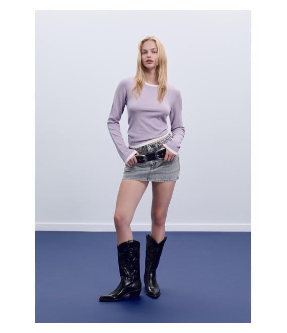 Stradivarius Πουλόβερ Πλεκτό Με Έντονη Αντίθεση Λιλά Xl