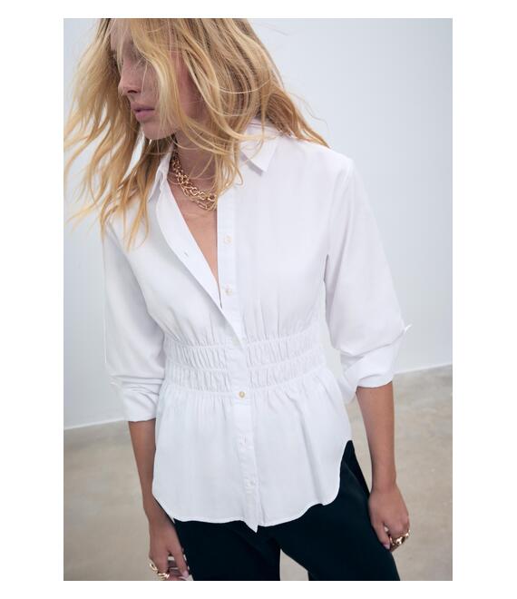 Stradivarius Πουκάμισο Ποπλίνα Με Σούρες Λευκό M