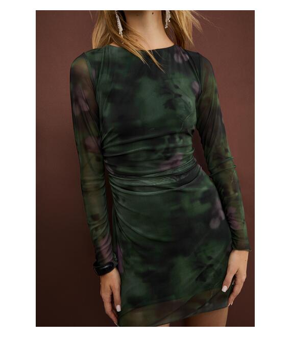 Stradivarius Κοντό Εμπριμέ Φόρεμα Από Τούλι 0-525 S