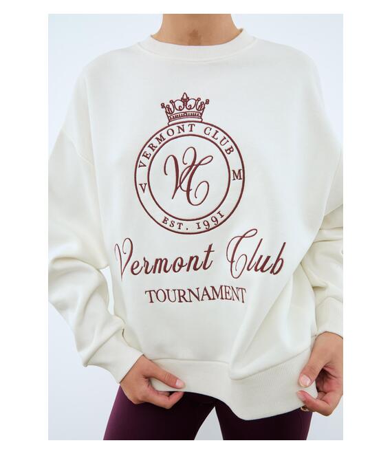 Stradivarius Κεντημένο Φούτερ Εκρού S