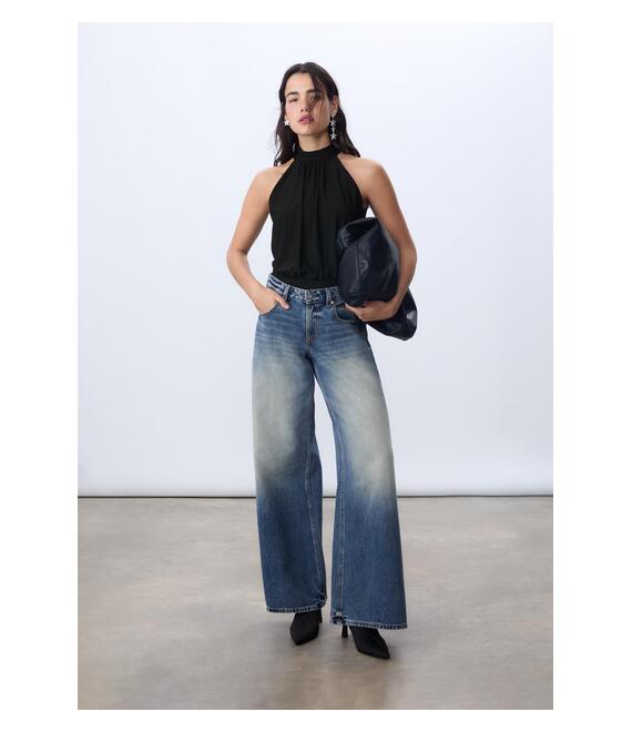 Stradivarius Κορμάκι Halter Με Σούρα Μαύρο L