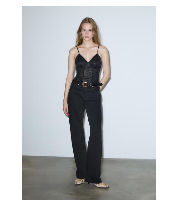 Stradivarius Body Με Τιράντες Και Δαντέλα Μαύρο S