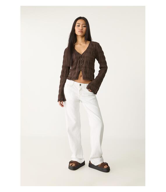 Stradivarius Πουκάμισο Με Μακρύ Μανίκι Και Κεντήματα Καφέ Xs