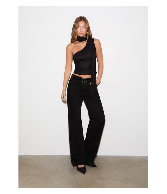 Stradivarius Ασύμμετρο Τοπ Τούλι Μαντήλι Μαύρο S