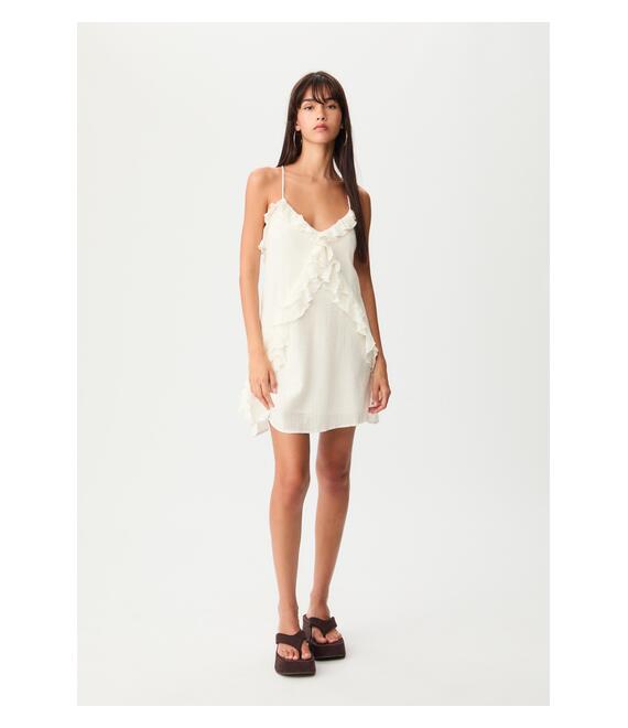 Stradivarius Κοντό Φόρεμα Με Τιράντες Και Βολάν Λευκό Xl