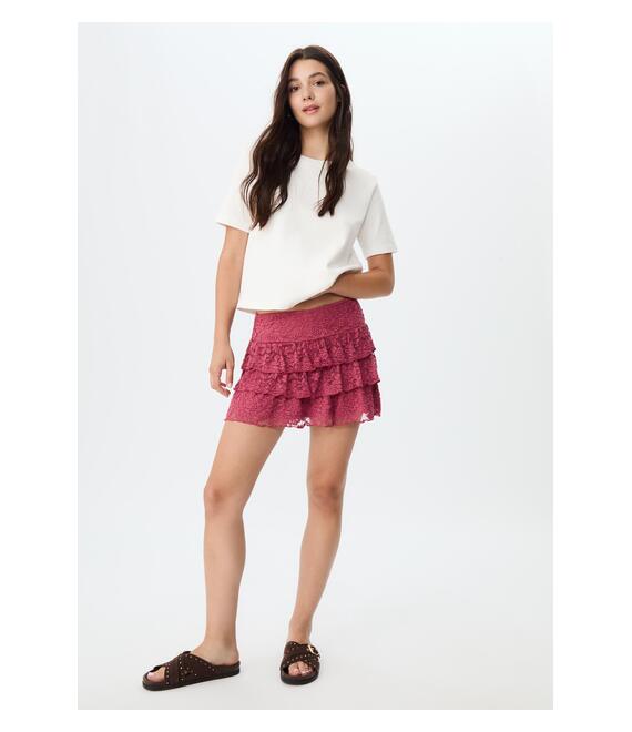 Stradivarius Αέρινη Φούστα-Παντελόνι Με Δαντέλα Απαλό Ροζ Xs