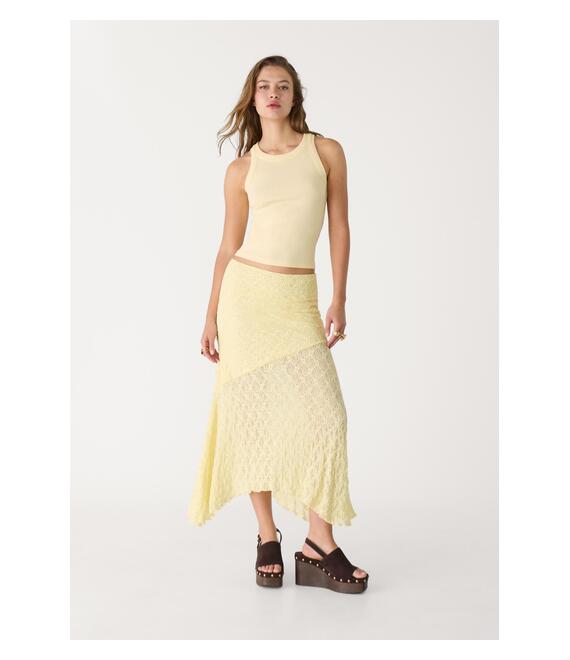 Stradivarius Μίντι Φούστα Με Δαντέλα Κίτρινο Παστέλ M