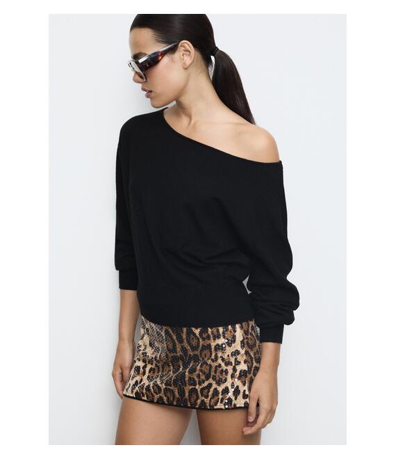 Stradivarius Μίνι Φούστα-Παντελόνι Με Παγέτες Λεοπάρ Μπεζ S