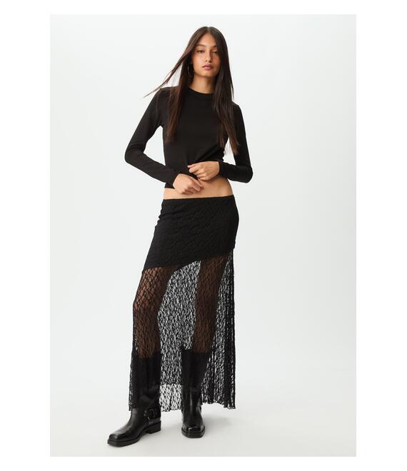 Stradivarius Μίντι Φούστα Δαντέλα Μαύρο Xs