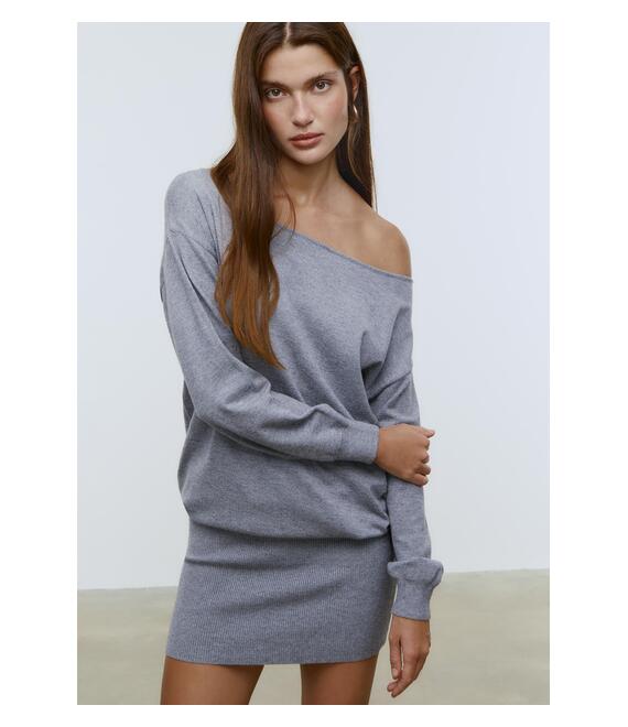 Stradivarius Κοντό Φόρεμα Με Λαιμόκοψη Χαμόγελο Ανθρακί Xs