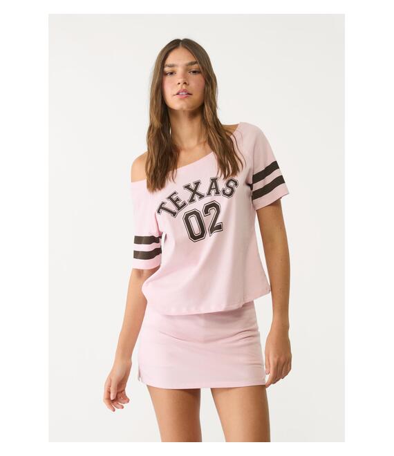 Stradivarius Κοντομάνικη Μπλούζα Texas Παστέλ Ροζ S