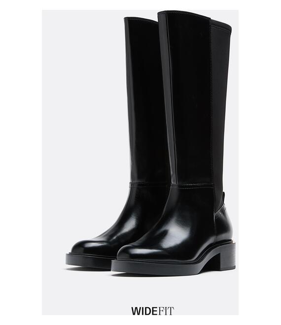 Stradivarius Ιππικές Επίπεδες Μπότες Μαύρο 36