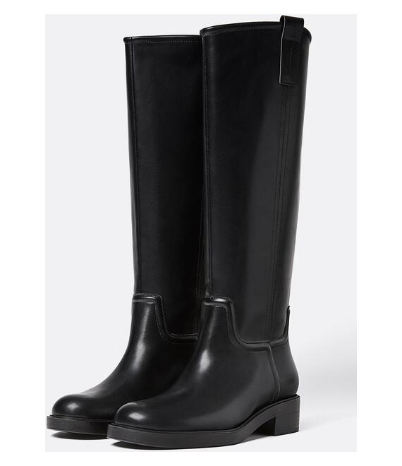 Stradivarius Ιππικές Επίπεδες Μπότες Μαύρο 40