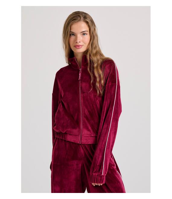 Βελουτέ ζακέτα με ψηλή λαιμόκοψη