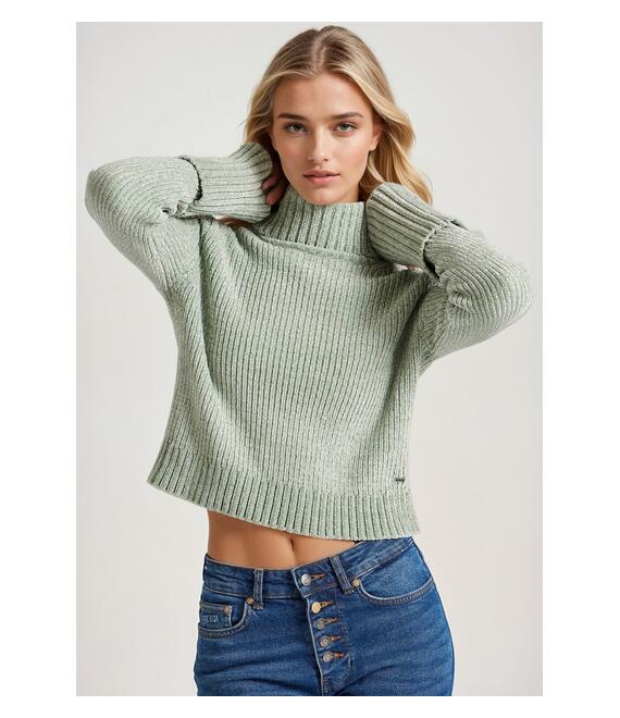 Σενίλ πουλόβερ ζιβάγκο με δίπλωμα στα μανίκια