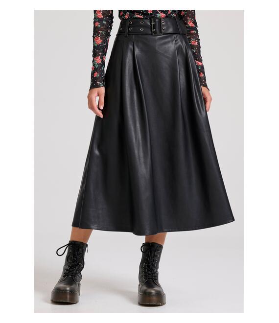 Midi φούστα με πιέτες από οικολογικό δέρμα (PU)